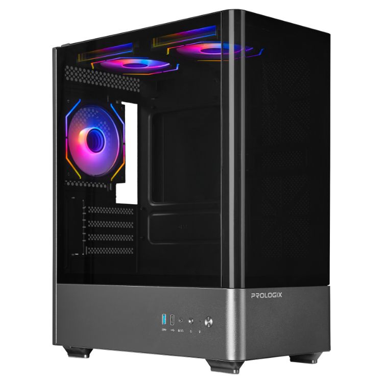Picture of Prologix Lumi GM-01AB Glass Black: Midi Tower, MicroATX/ITX, 3 x 120 mm ARGB Fans Included, 120 mm Rear& 280 mm Top Radiator Support, Tempered Glass